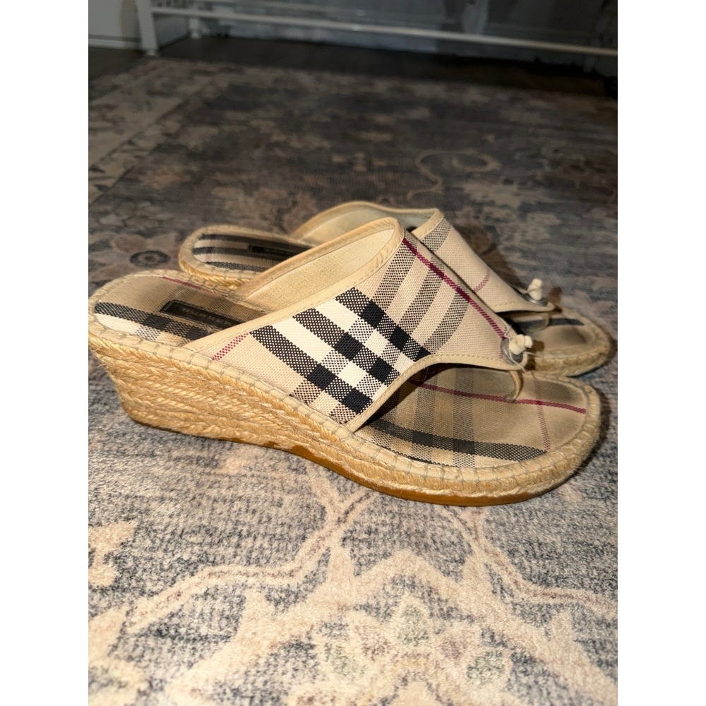 Burberry Plaid Espadrille Wedge Flip Flop Sandals